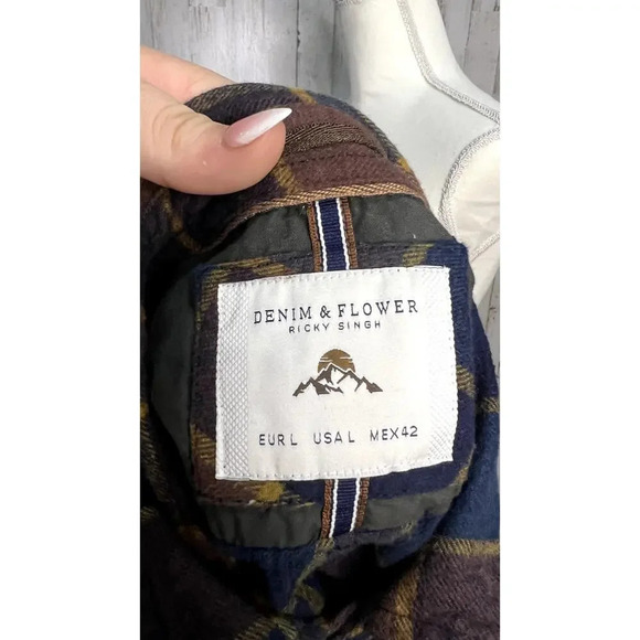 Denim & Flower Men's Large Plaid Flannel Button-Up Shirt Multicolor Long Sleeve - Picture 6 of 6